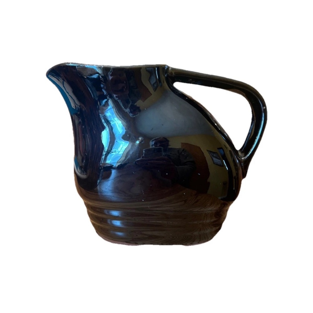 Old Vintage large pottery black ceramic Pitcher  ~Japanese Art